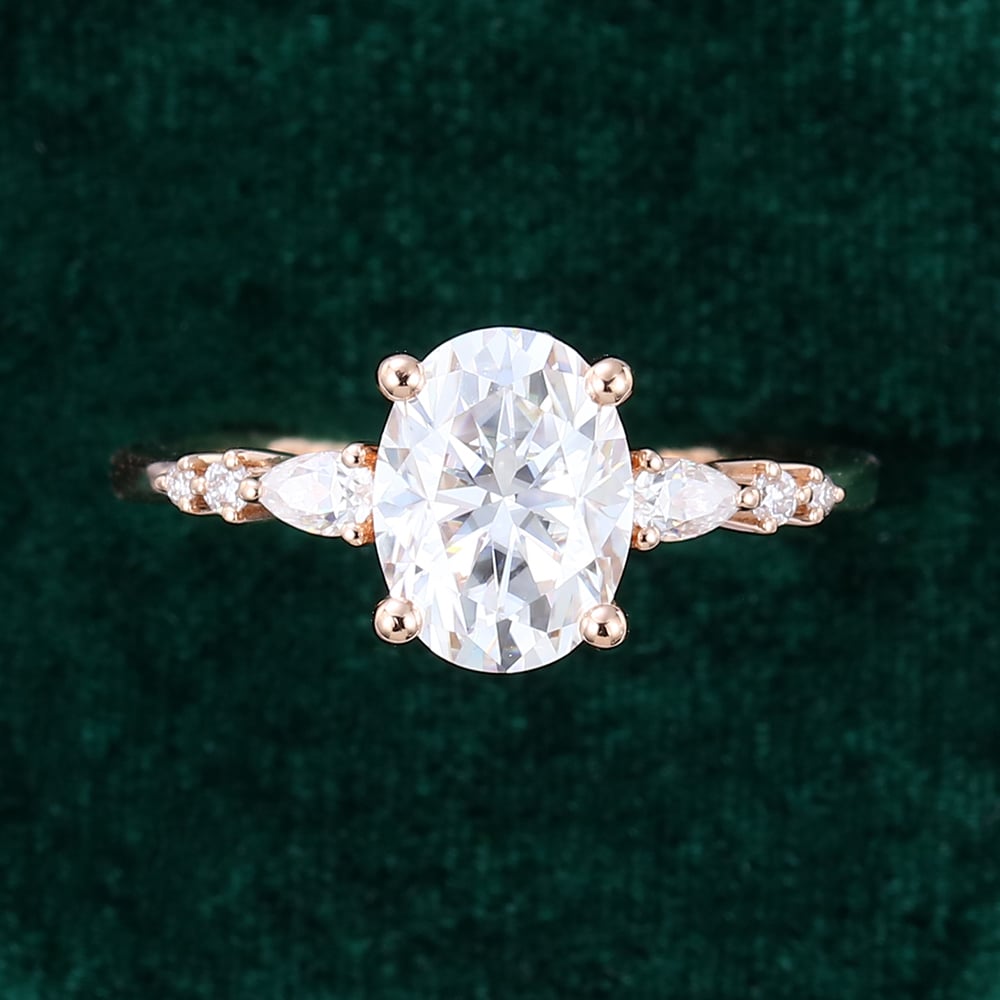 1.5 Carat Oval Cut Moissanite Engagement Ring Diamond Accents Promise Ring