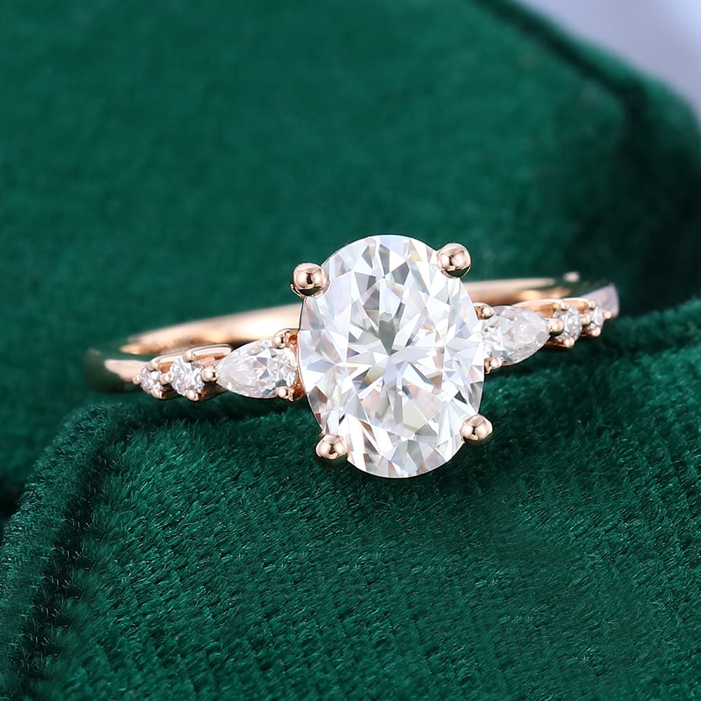 1.5 Carat Oval Cut Moissanite Engagement Ring Diamond Accents Promise Ring