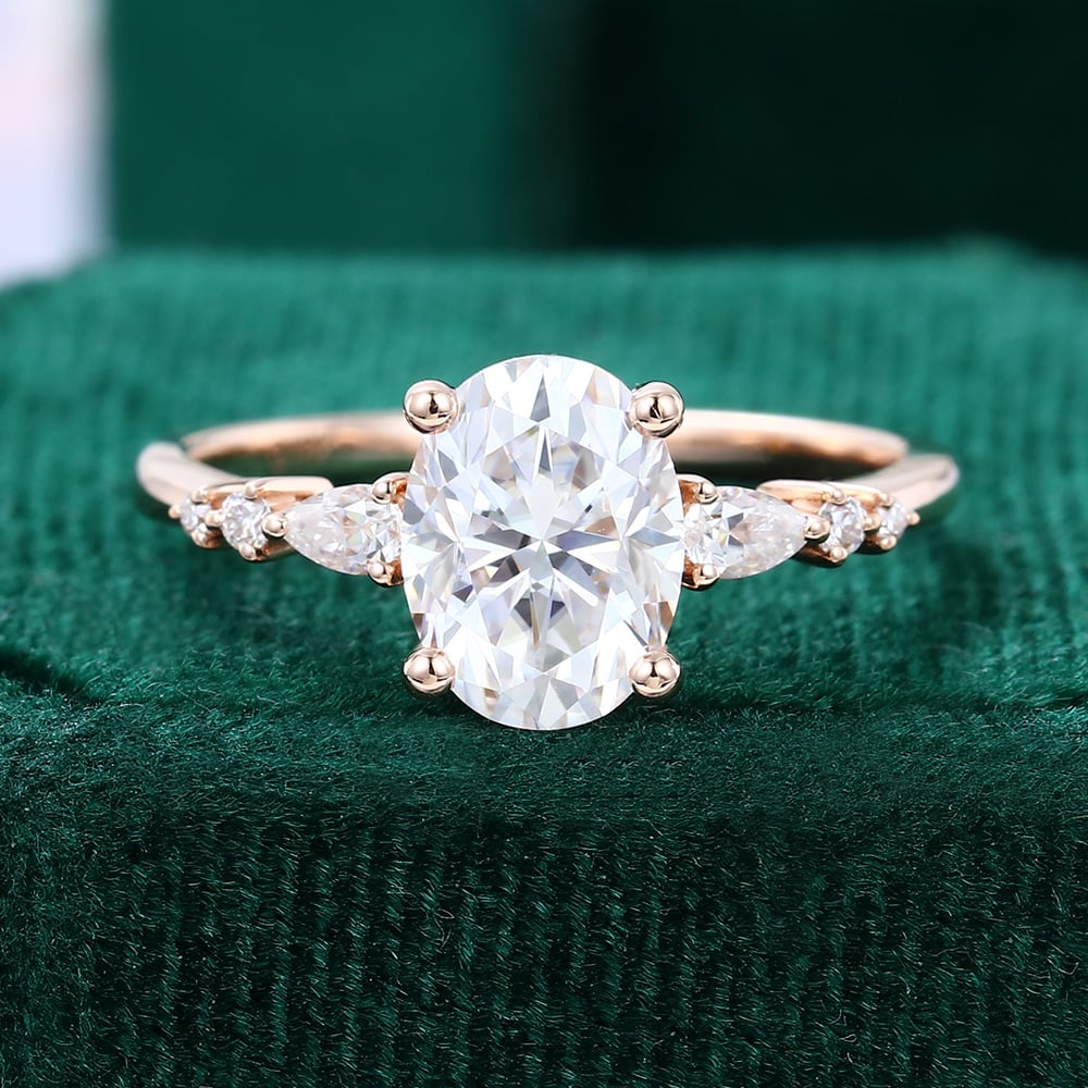 1.5 Carat Oval Cut Moissanite Engagement Ring Diamond Accents Promise Ring