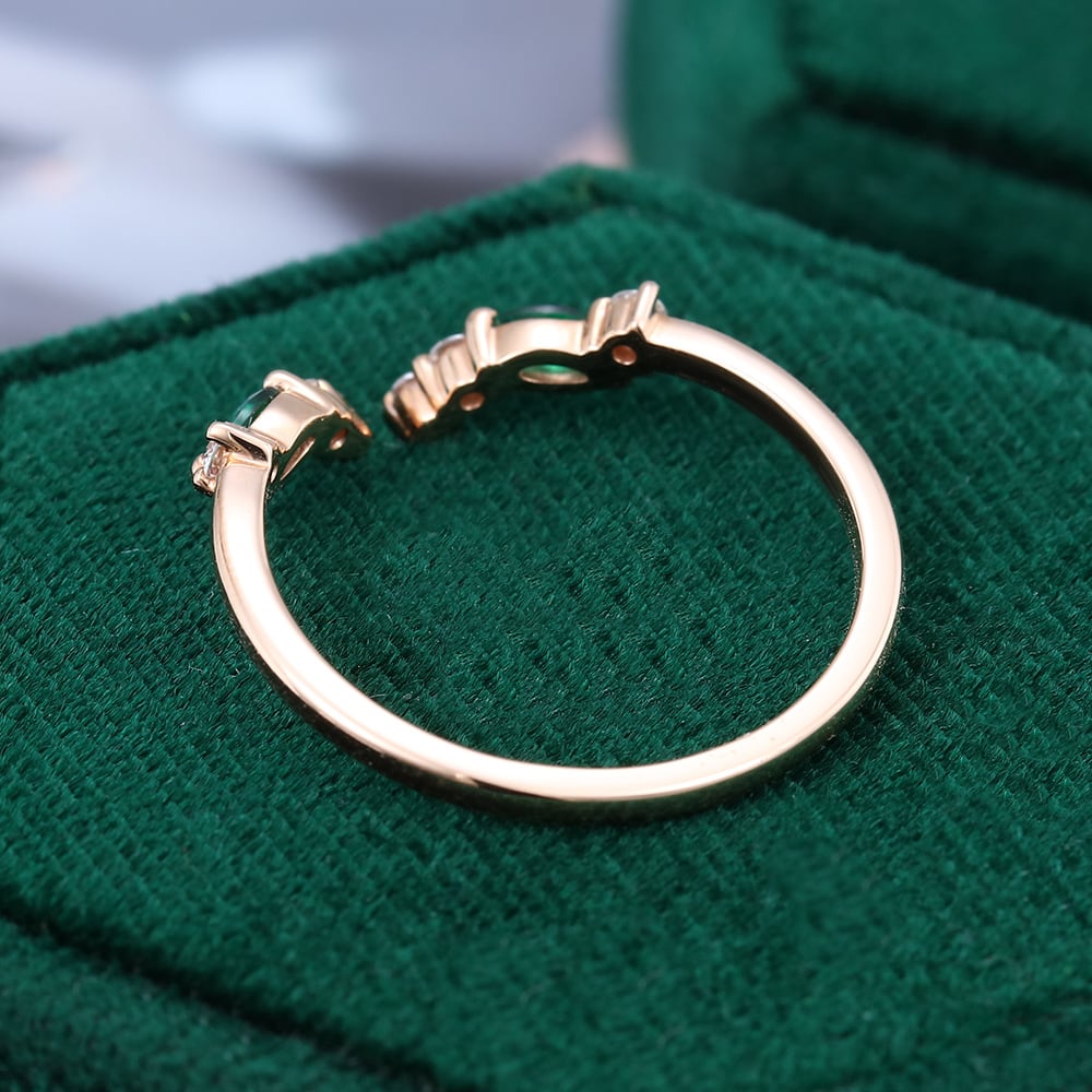 Emerald & Diamond Cluster Curved Open Wedding Band