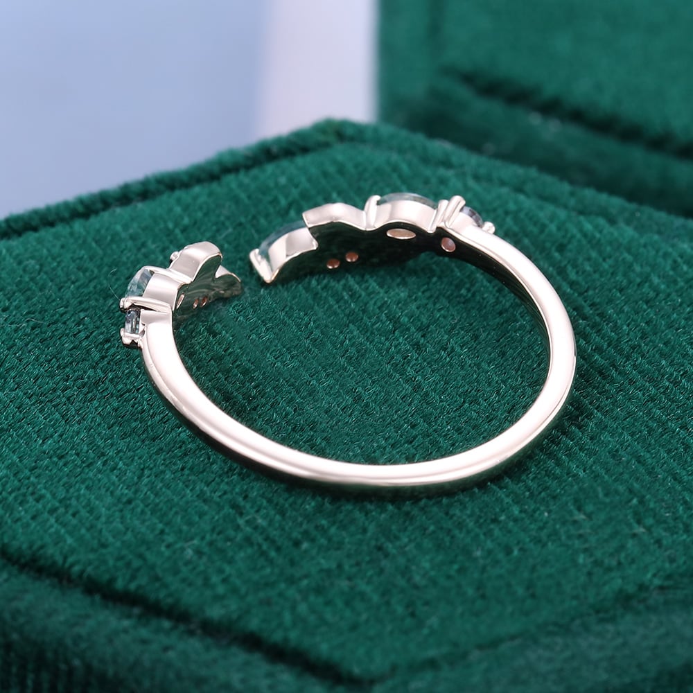 Leaf Design Moss Agate Open Curved Wedding Band