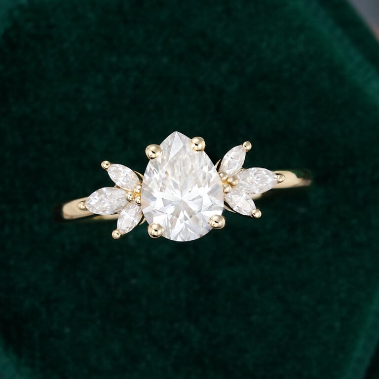 Pear Shaped Moissanite Engagement Ring Nature Inspired Promise Ring