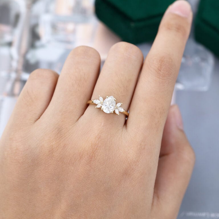 Pear Shaped Moissanite Engagement Ring Nature Inspired Promise Ring