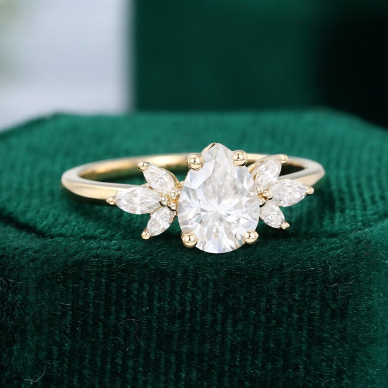 Pear Shaped Moissanite Engagement Ring Nature Inspired Promise Ring