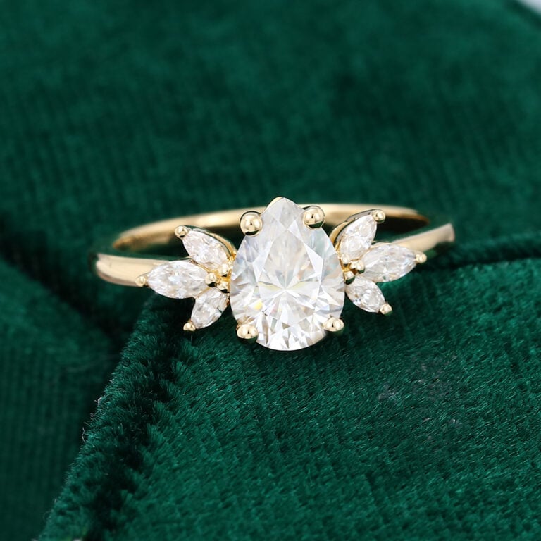 Pear Shaped Moissanite Engagement Ring Nature Inspired Promise Ring