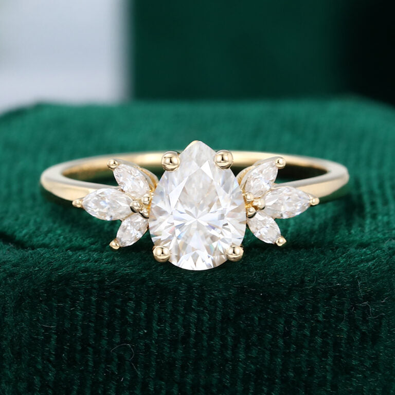 Pear Shaped Moissanite Engagement Ring Nature Inspired Promise Ring