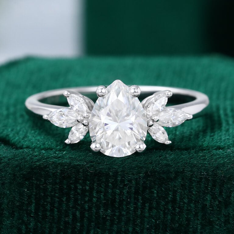 Pear Shaped Moissanite Engagement Ring Nature Inspired Promise Ring