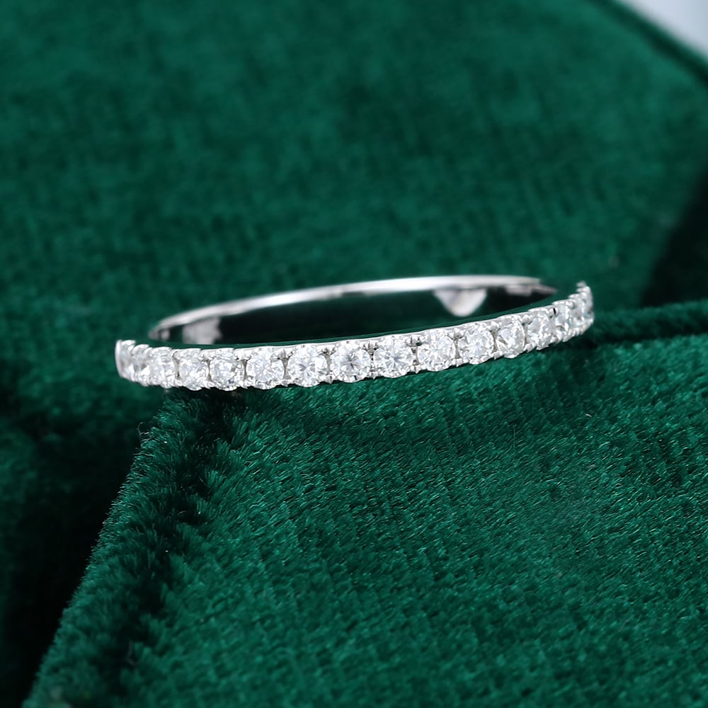 Moissanite Half Eternity Pavé Wedding Band In White Gold