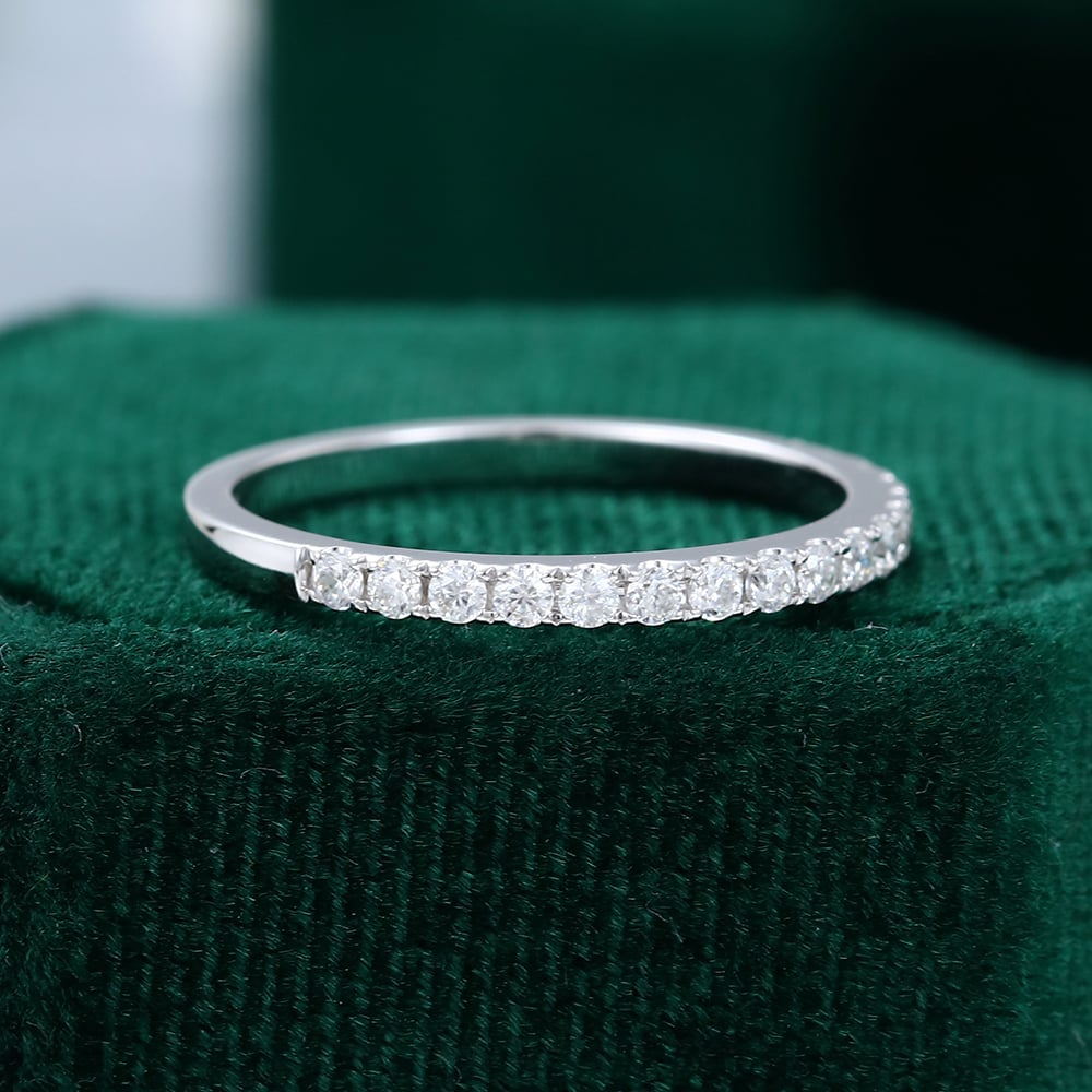 Moissanite Half Eternity Pavé Wedding Band In White Gold