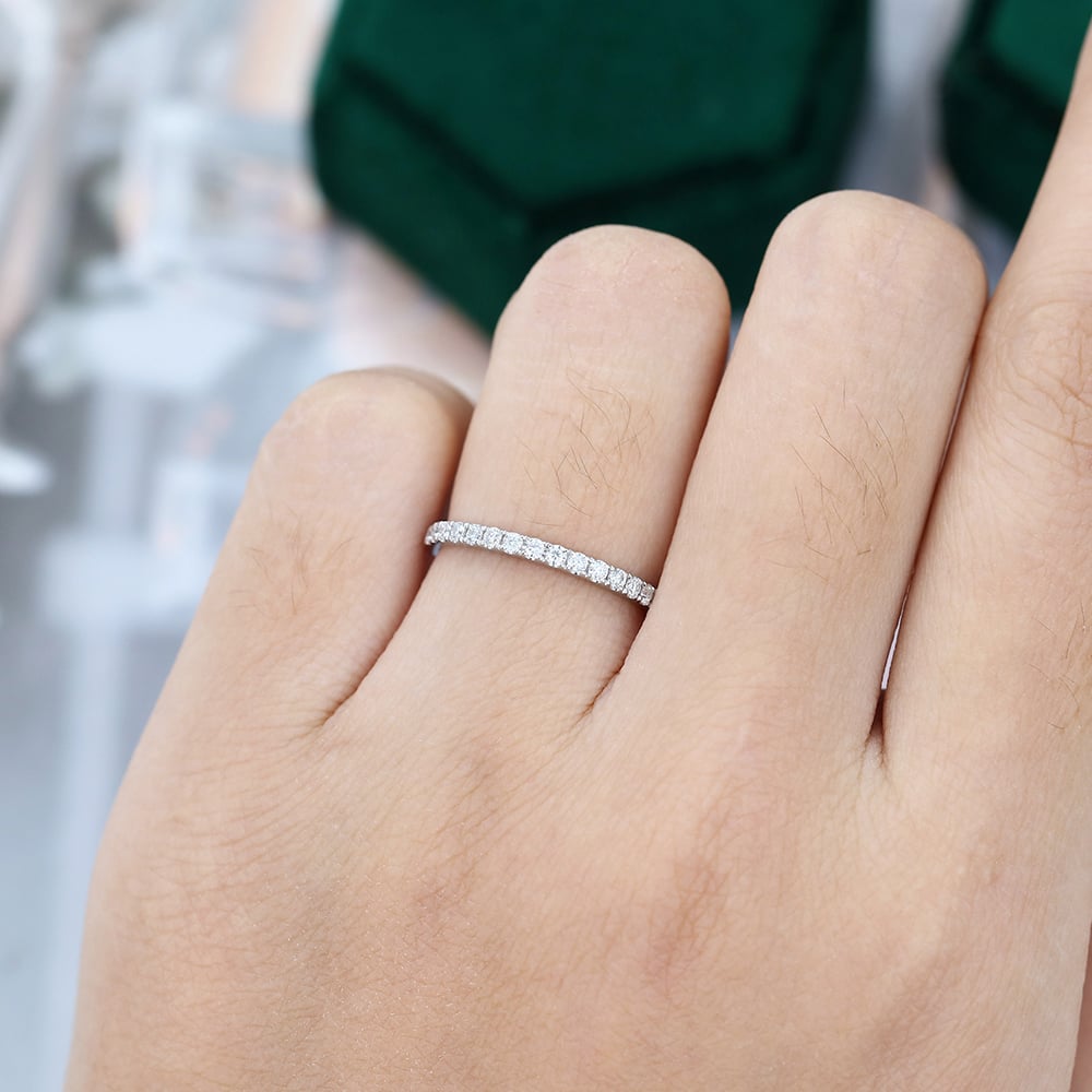 Moissanite Half Eternity Pavé Wedding Band In White Gold