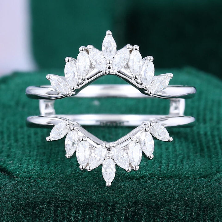 Vintage Marquise Cut Moissanite Double Curved Wedding Band