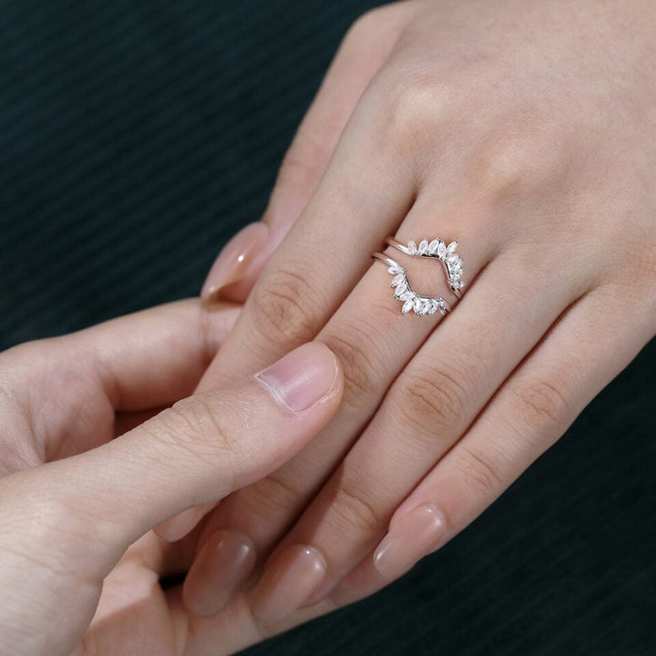 Vintage Marquise Cut Moissanite Double Curved Wedding Band