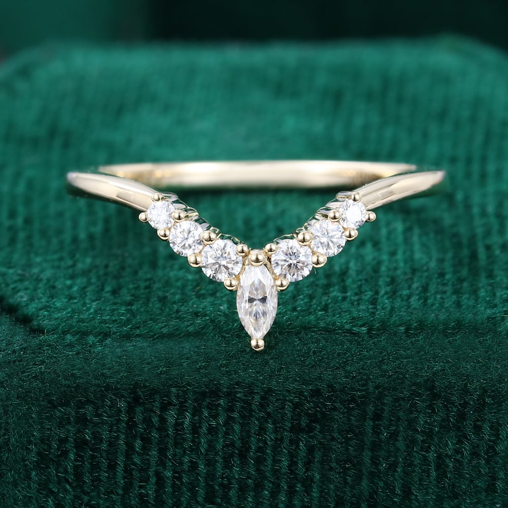 Marquise & Round Cut Moissanite Curved Wedding Band