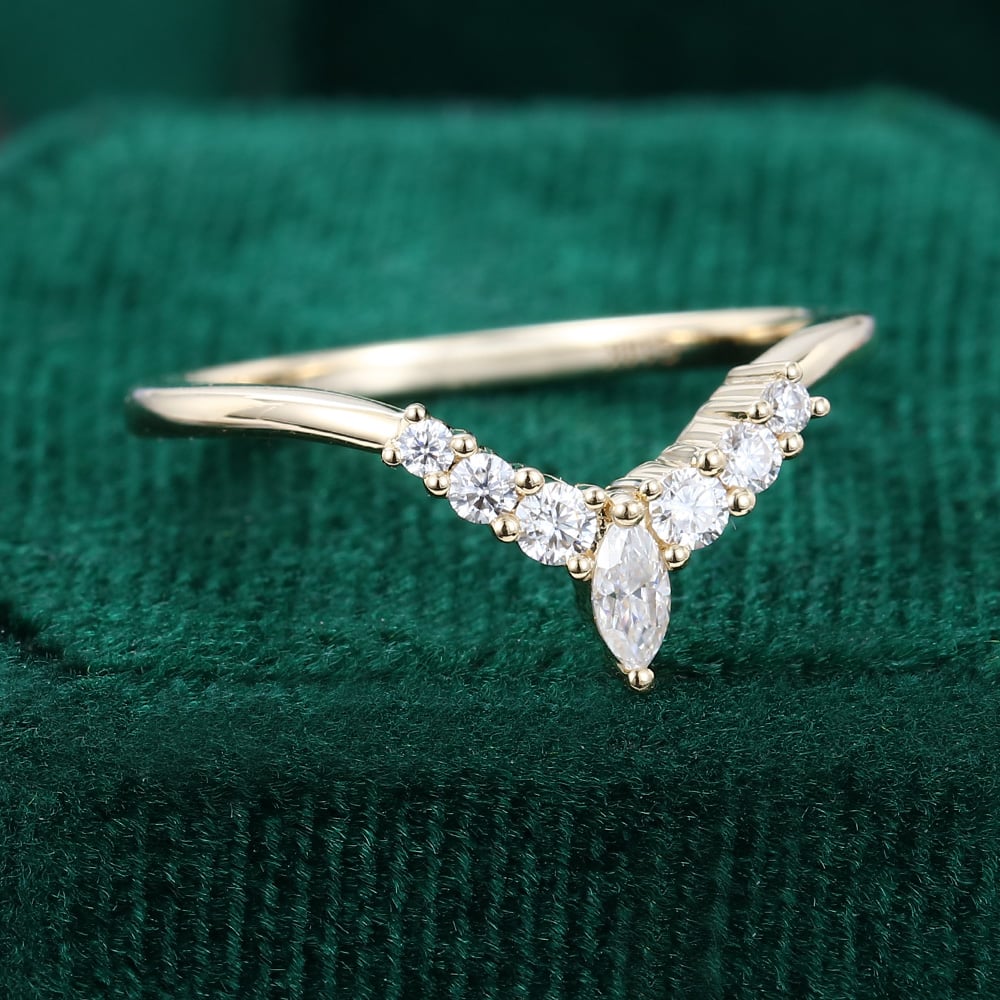 Marquise & Round Cut Moissanite Curved Wedding Band