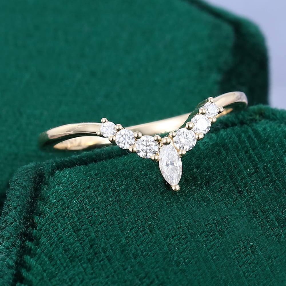 Marquise & Round Cut Moissanite Curved Wedding Band