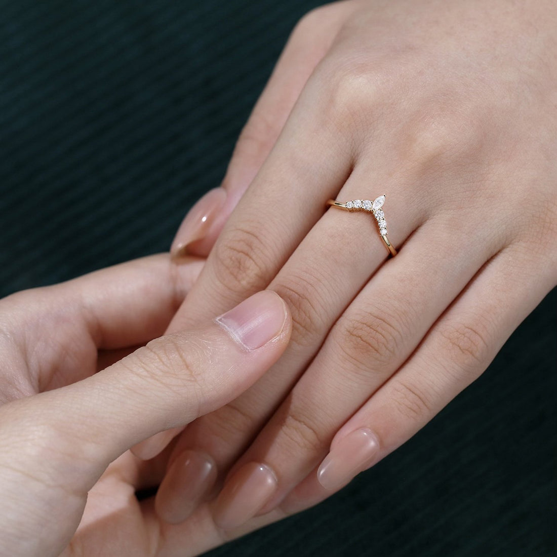 Marquise & Round Cut Moissanite Curved Wedding Band