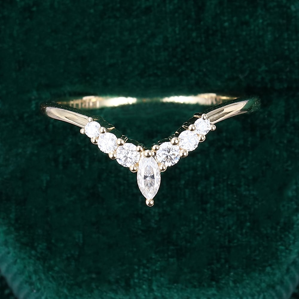 Marquise & Round Cut Moissanite Curved Wedding Band