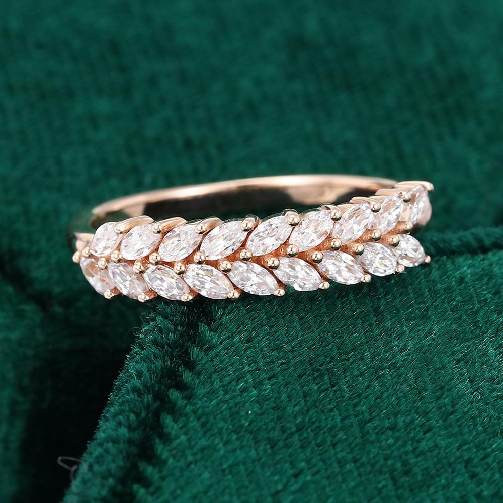 Rose Gold Marquise Cut Moissanite Wedding Band