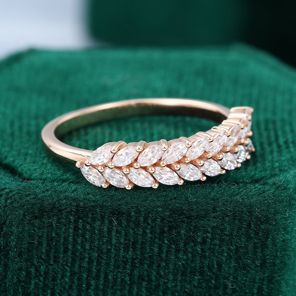 Rose Gold Marquise Cut Moissanite Wedding Band