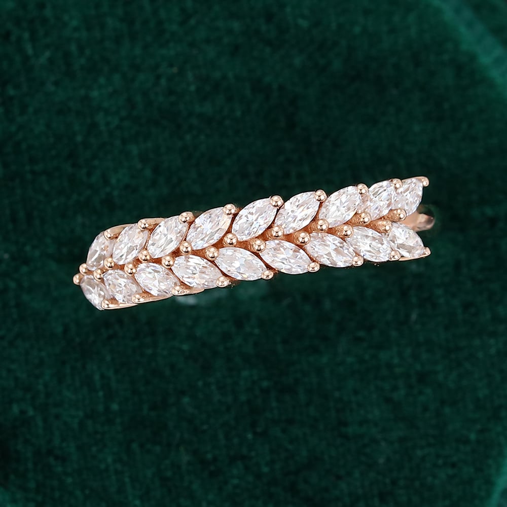Rose Gold Marquise Cut Moissanite Wedding Band