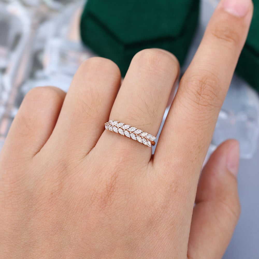Rose Gold Marquise Cut Moissanite Wedding Band