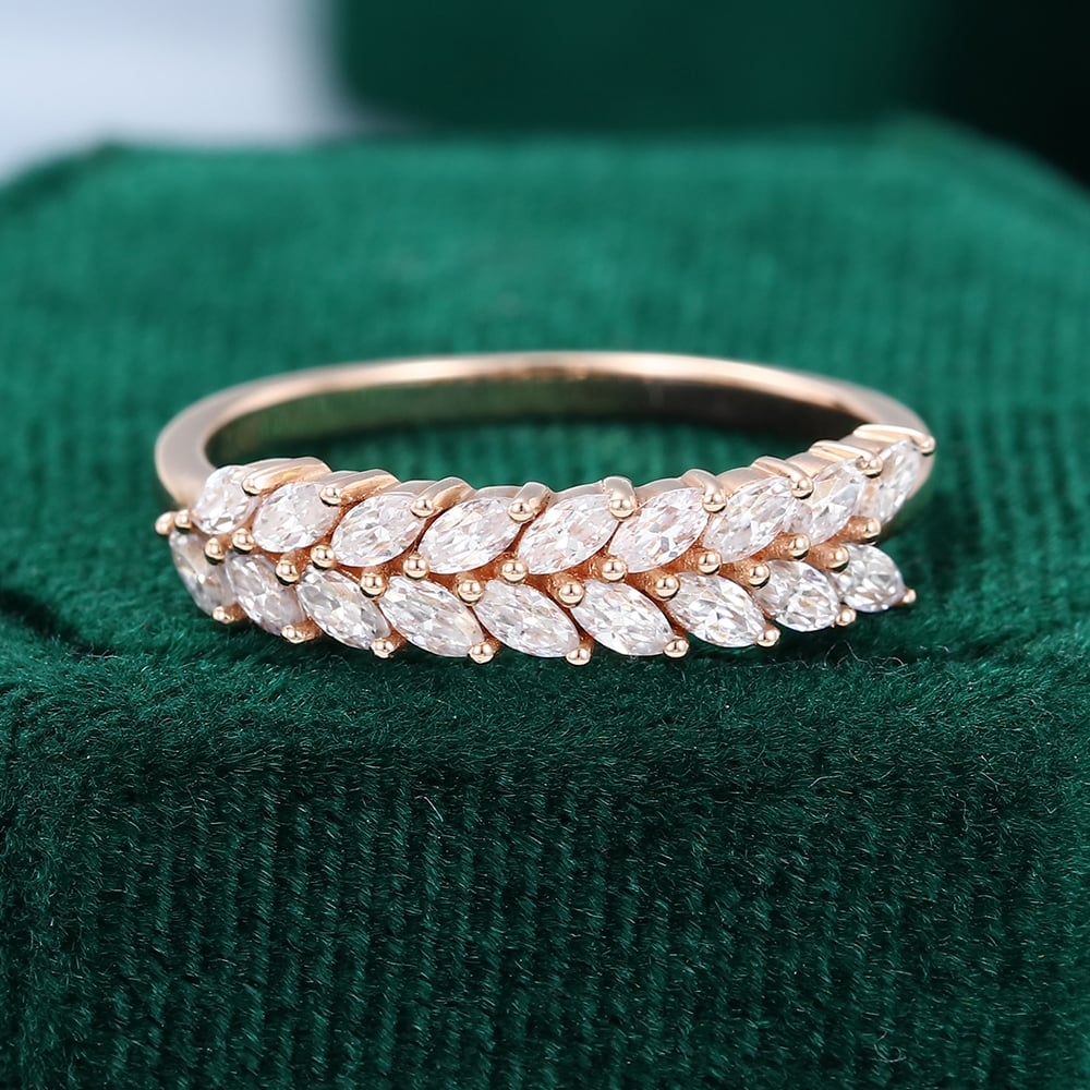 Rose Gold Marquise Cut Moissanite Wedding Band