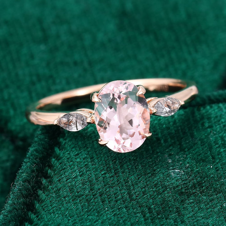 Rose Gold Unique Oval Cut Morganite Engagement Ring Vintage