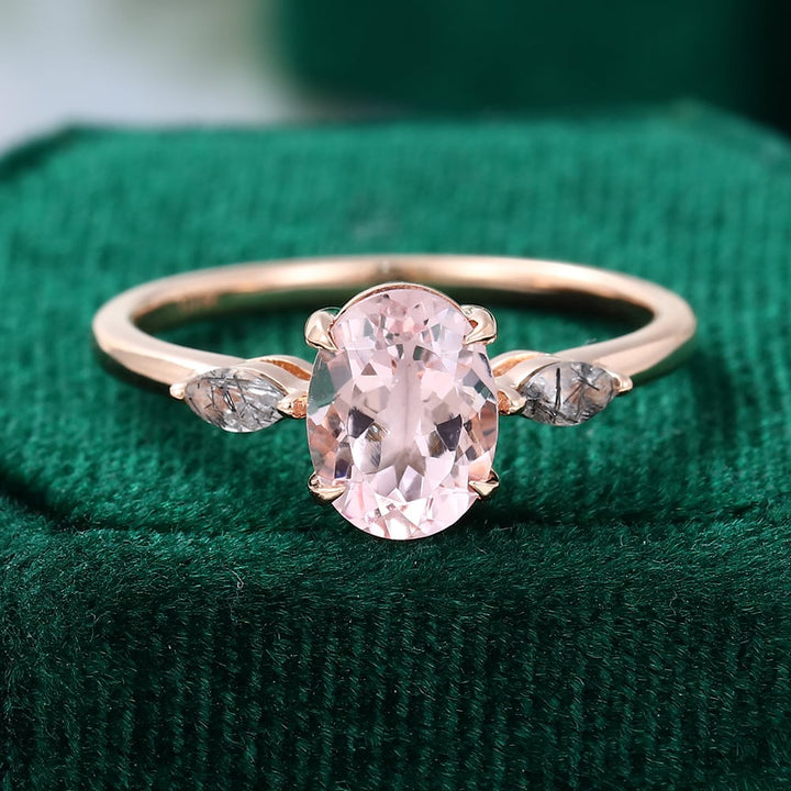 Rose Gold Unique Oval Cut Morganite Engagement Ring Vintage