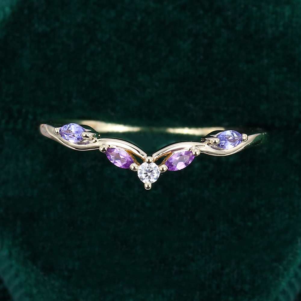 Lavender Tones Tanzanite & Amethyst Seagull Arc Curved Wedding Band