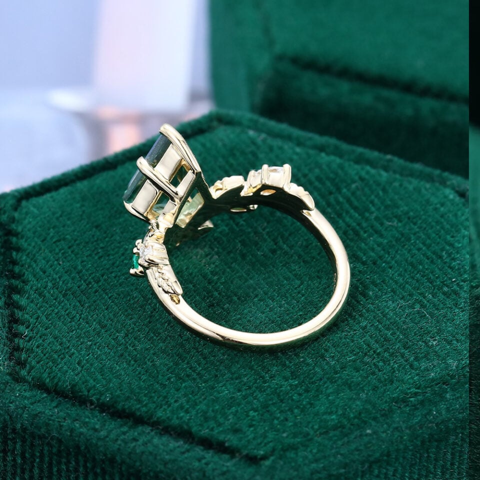 Kite Cut Lab Green Sapphire Engagement Ring V Contour Ring