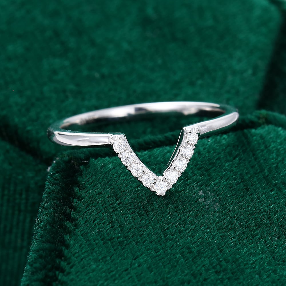 Vintage Moissanite V-Shaped Wedding Band