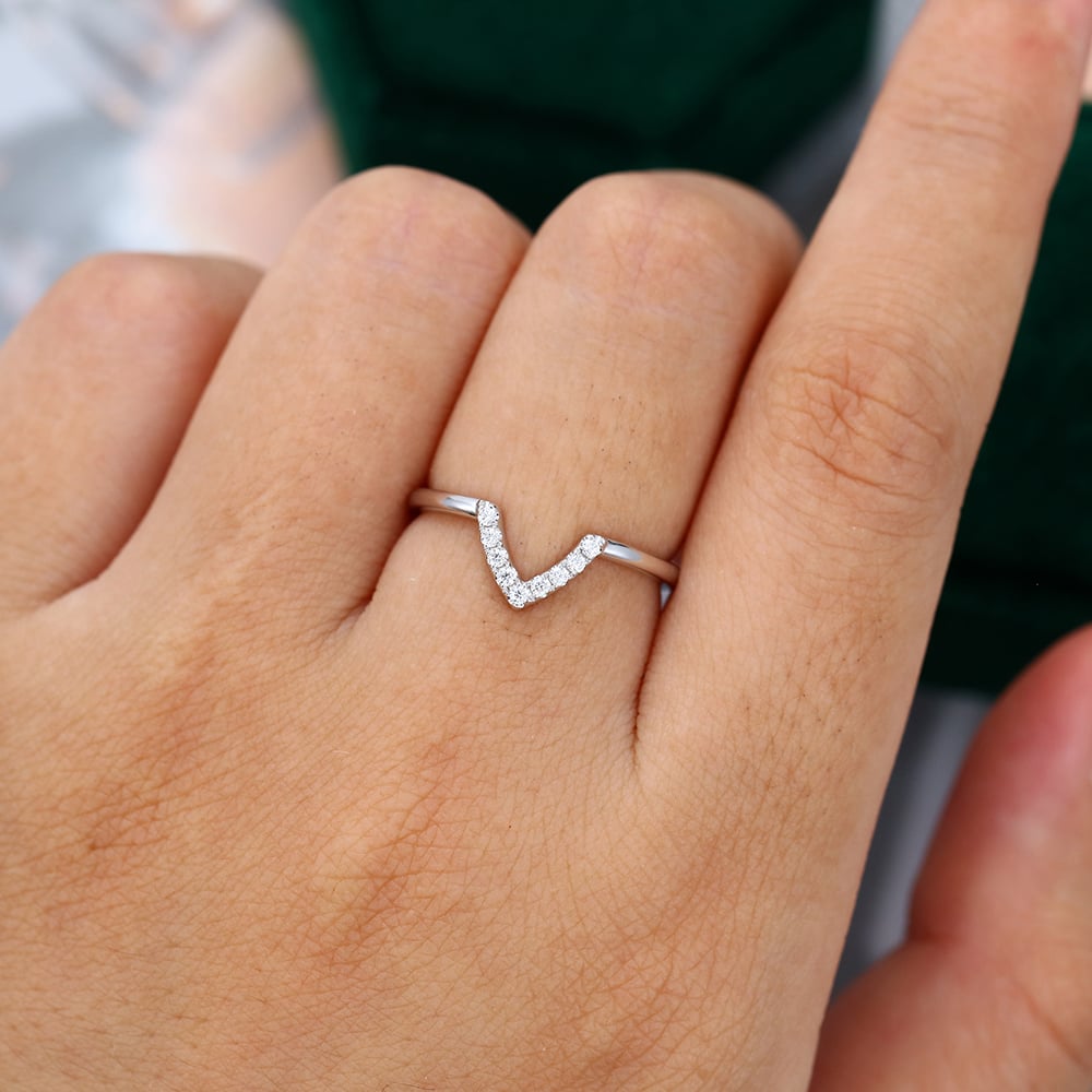 Vintage Moissanite V-Shaped Wedding Band