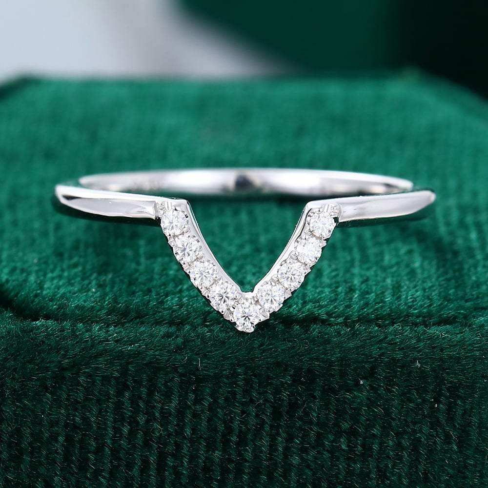 Vintage Moissanite V-Shaped Wedding Band