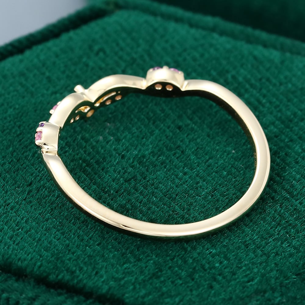 Pink Sapphire & Amethyst Curved Wedding Band