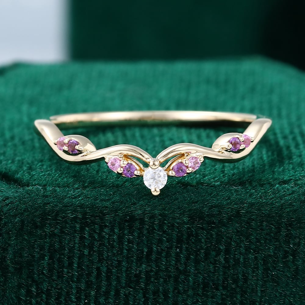 Pink Sapphire & Amethyst Curved Wedding Band