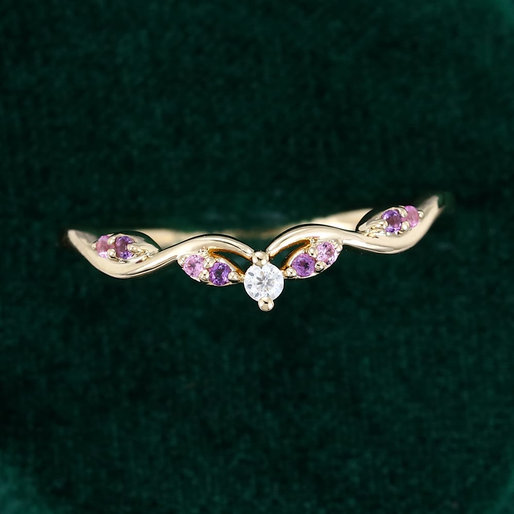 Pink Sapphire & Amethyst Curved Wedding Band