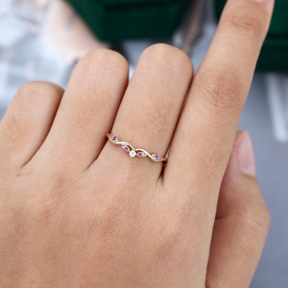 Pink Sapphire & Amethyst Curved Wedding Band