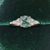Round Cut Moss Agate Engagement and Promise Ring with Moissanite Accents (1)