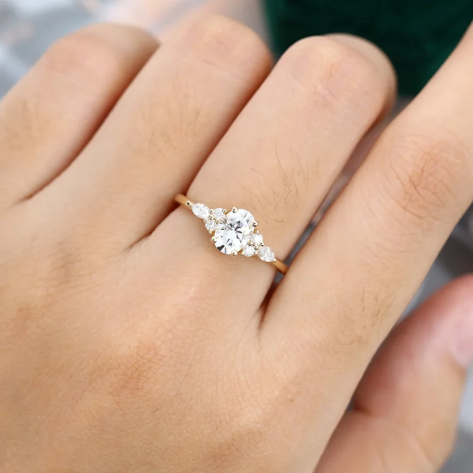 1 Carat Oval Cut Moissanite Engagement Ring with Classic Side Stones (1)