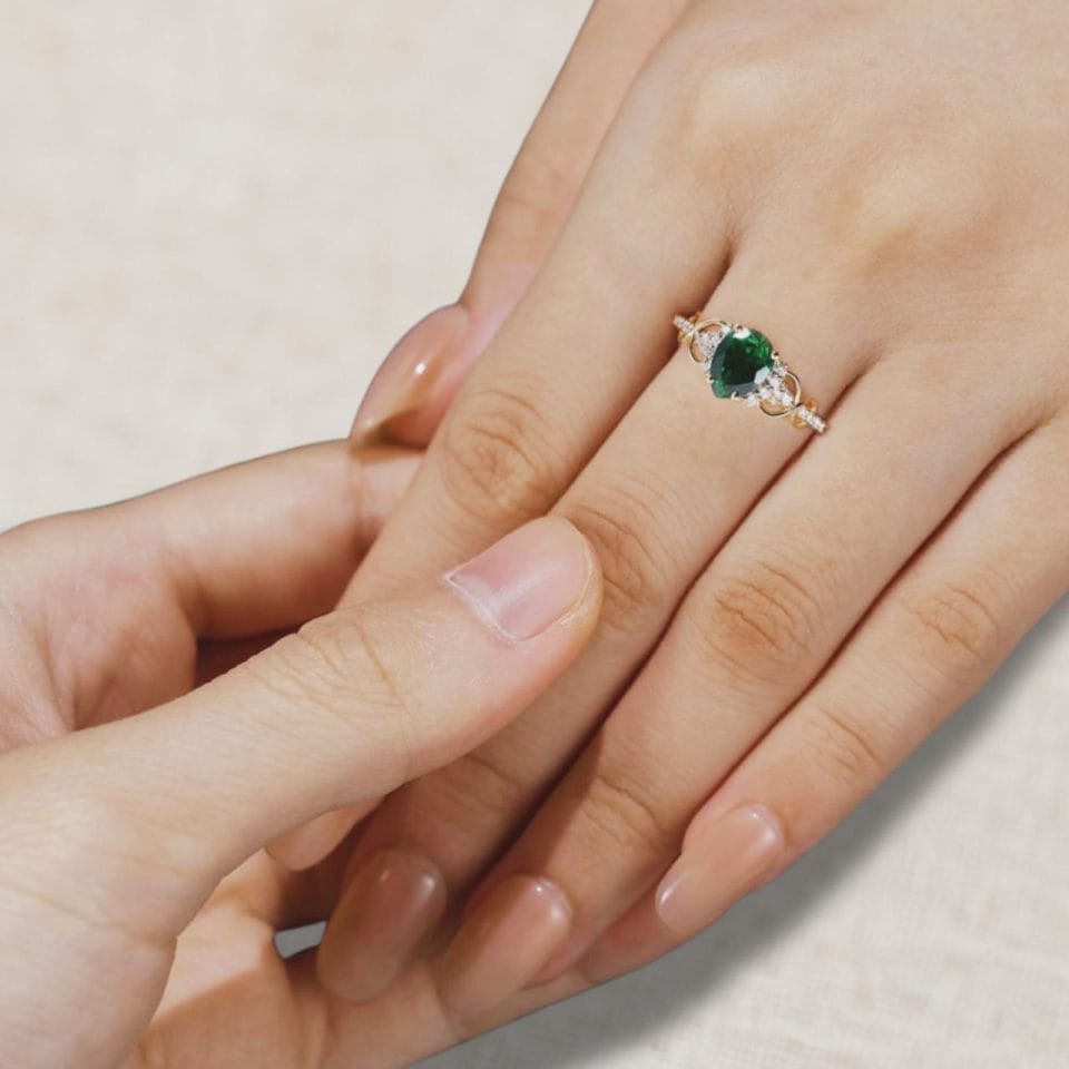 1 Carat Pear Cut Emerald Infinity Pavé Diamond Engagement Ring (1)