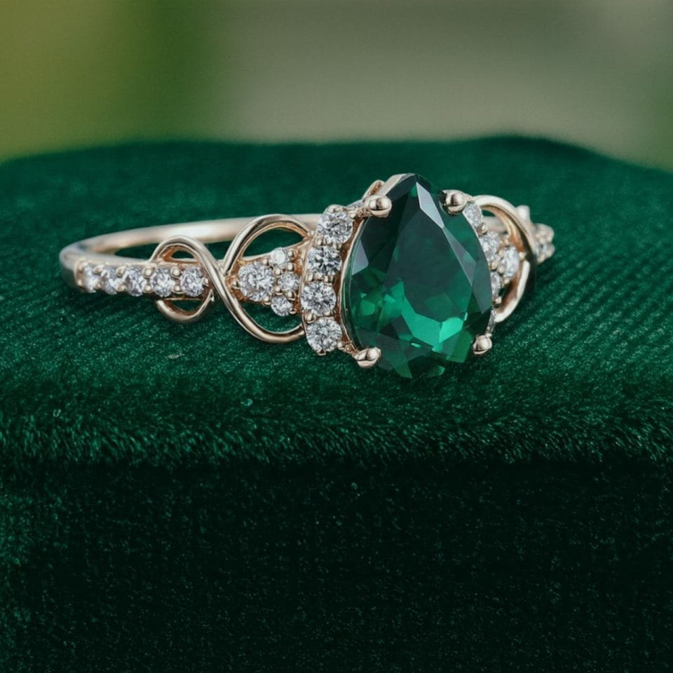 1 Carat Pear Cut Emerald Infinity Pavé Diamond Engagement Ring (3)