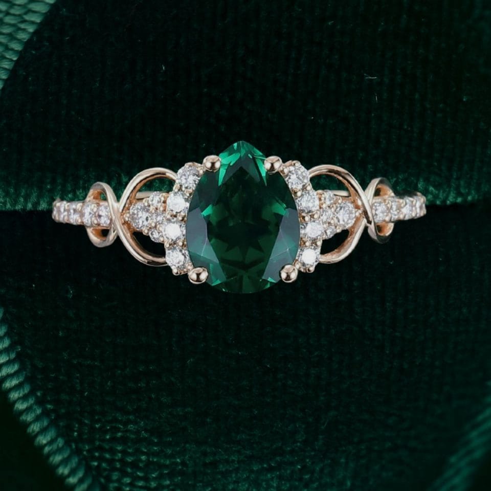 1 Carat Pear Cut Emerald Infinity Pavé Diamond Engagement Ring (4)
