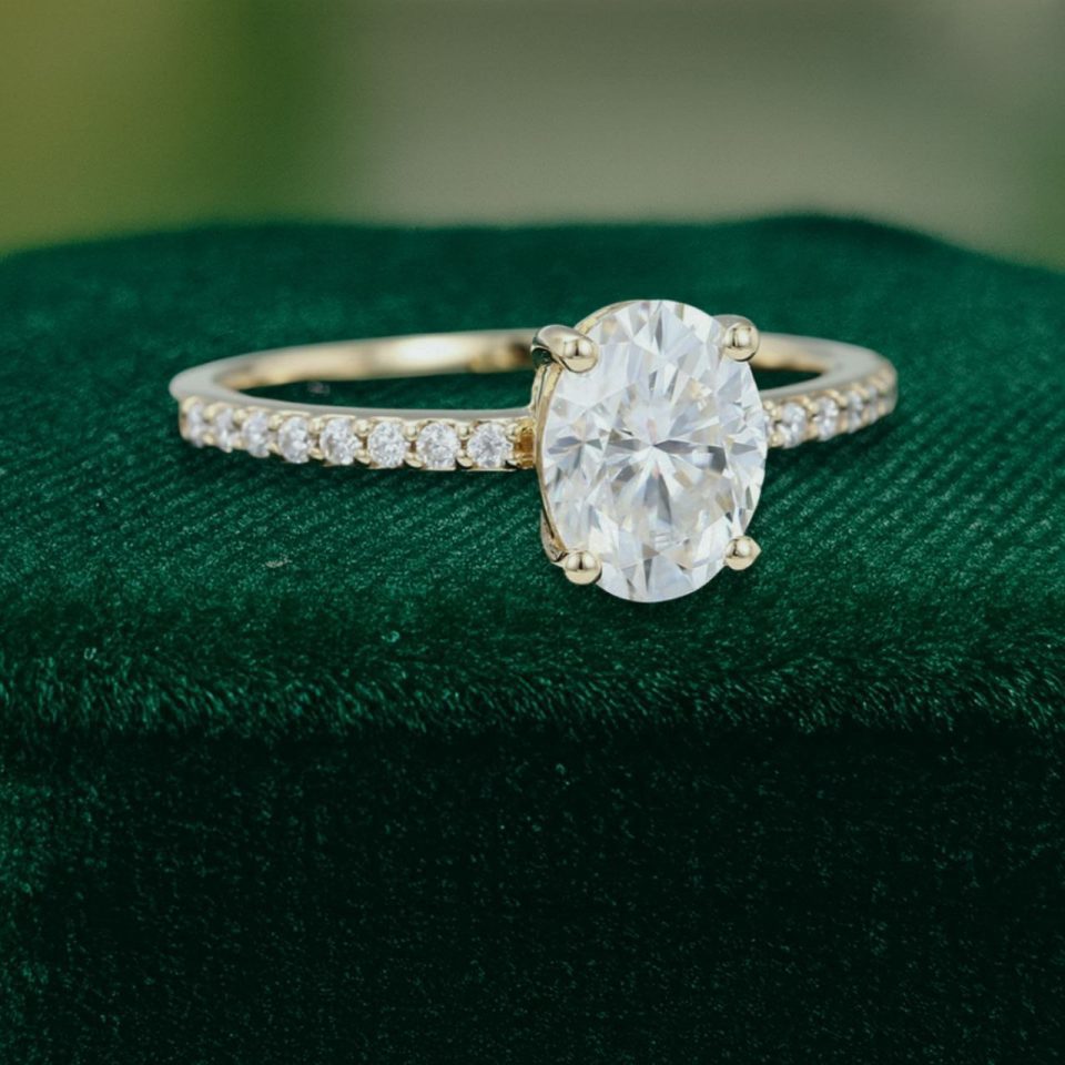 1.5 Carat Oval Moissanite Engagement Ring – Half Eternity Pavé Setting (3)