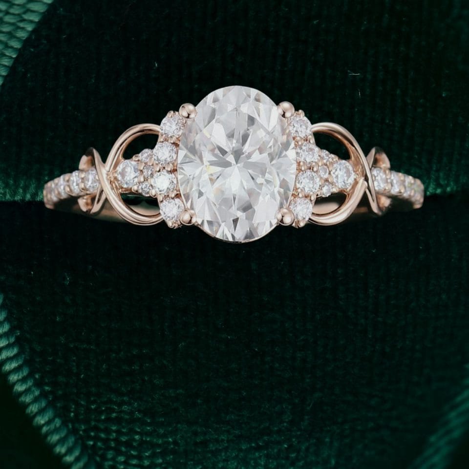 1.5CT Oval Cut Moissanite Infinity Pavé Engagement Ring – Elegant Twist of Forever (4)