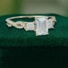 1CT Emerald Cut Moissanite Trio Stone Engagement Ring with Braided Pavé Band (3)