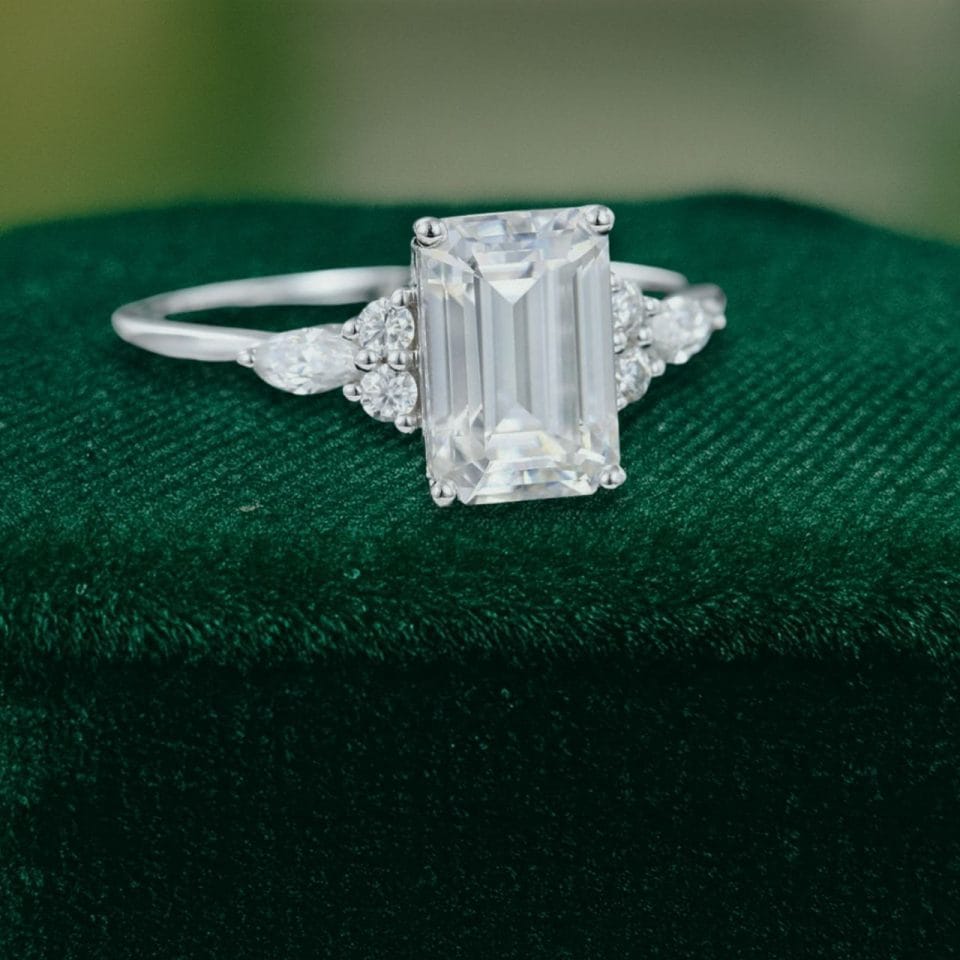 2 Carat Emerald Cut Moissanite Engagement Ring with Classic Side Stones (3)