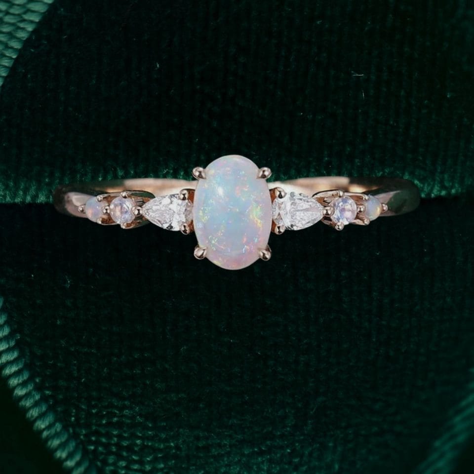 Asteria Oval Cut Natural Opal Dainty Engagement Ring with Trio Side Stones (5)
