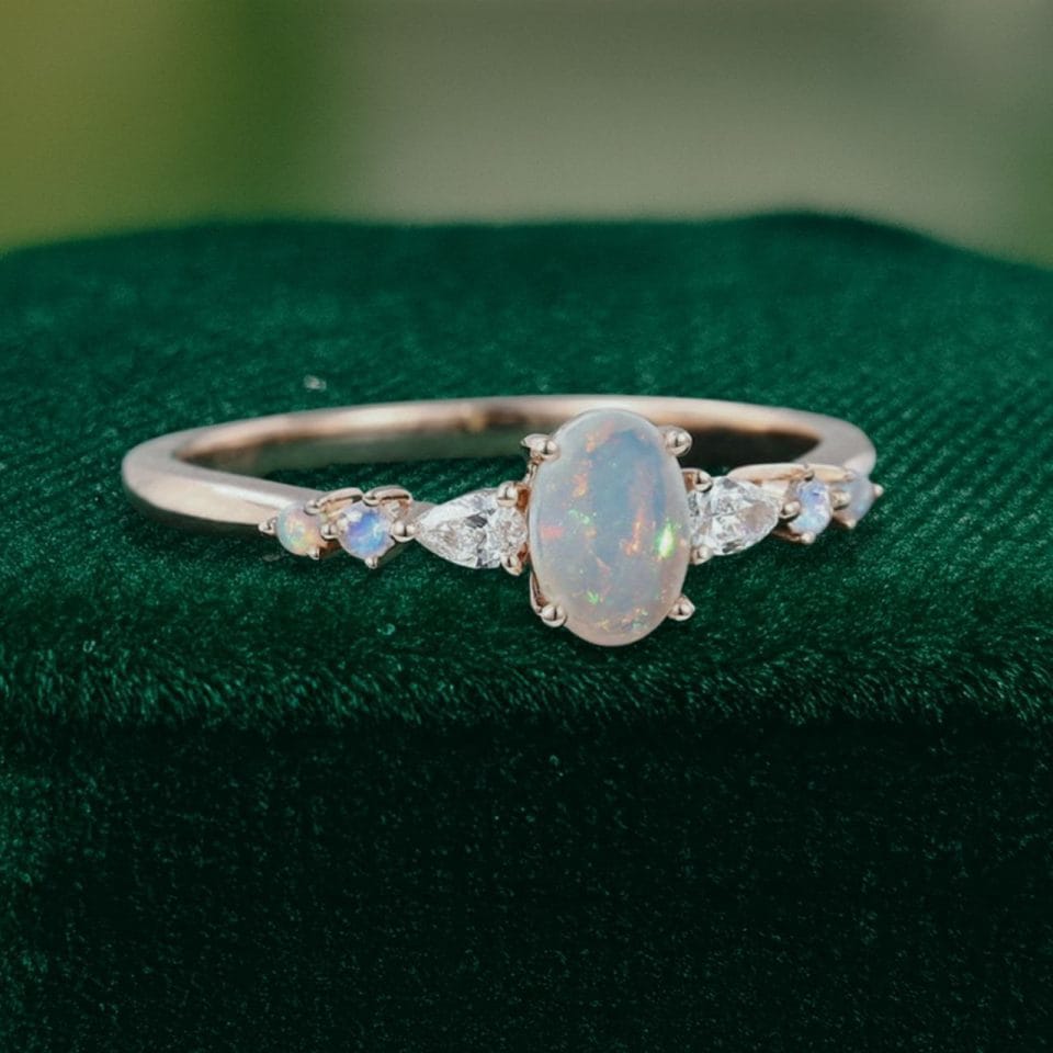 Asteria – Oval Faceted Opal Ring with Diamond Trio Accents (4)