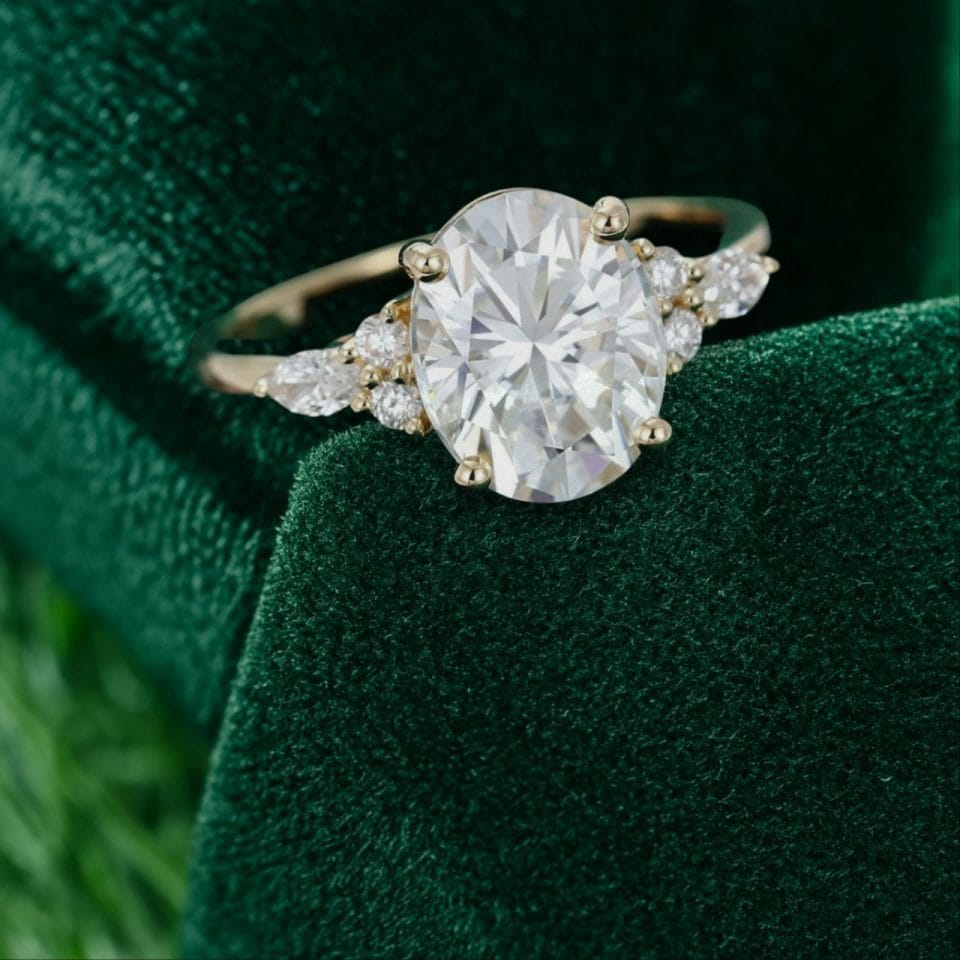 Classic 3 Carat Oval Cut Moissanite Engagement Ring with Side Stones (1)