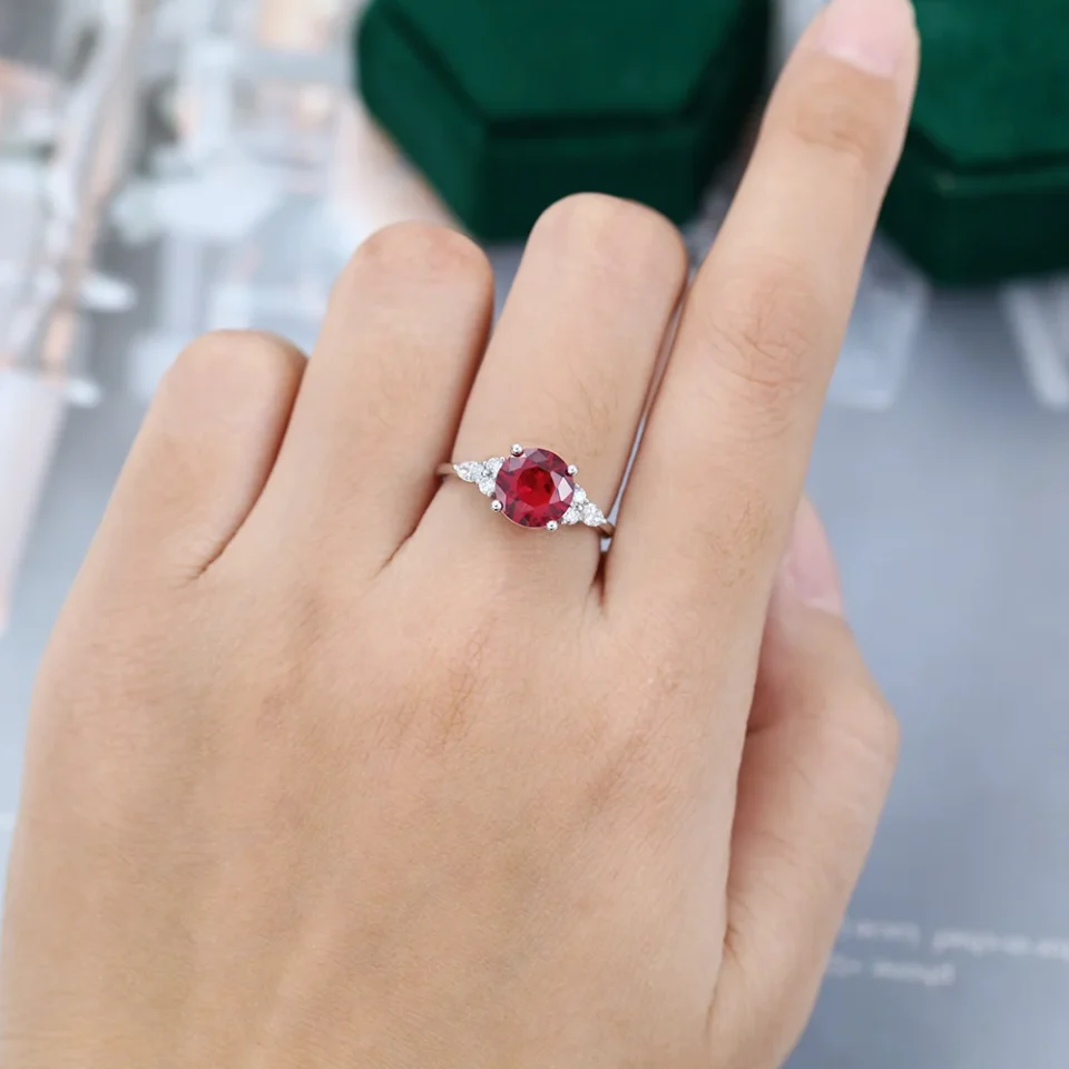 Classic Cluster 2 Carat Round Cut Ruby Engagement Ring .0